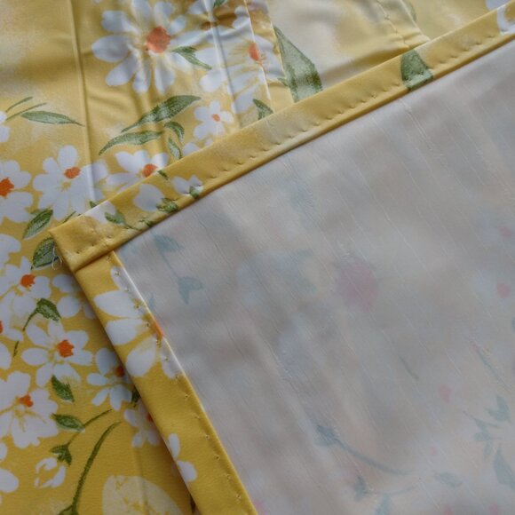 Vintage Vinyl Window Curtains Yellow Floral Set of 4 Panels Tiebacks 33" x 46.5" - Picture 4 of 11